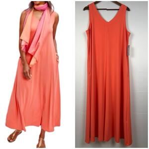 NWT Chico’s Coral Sleeveless Maxi Dress – V-Neck A-Line Stretch Knit Se Us 16/18